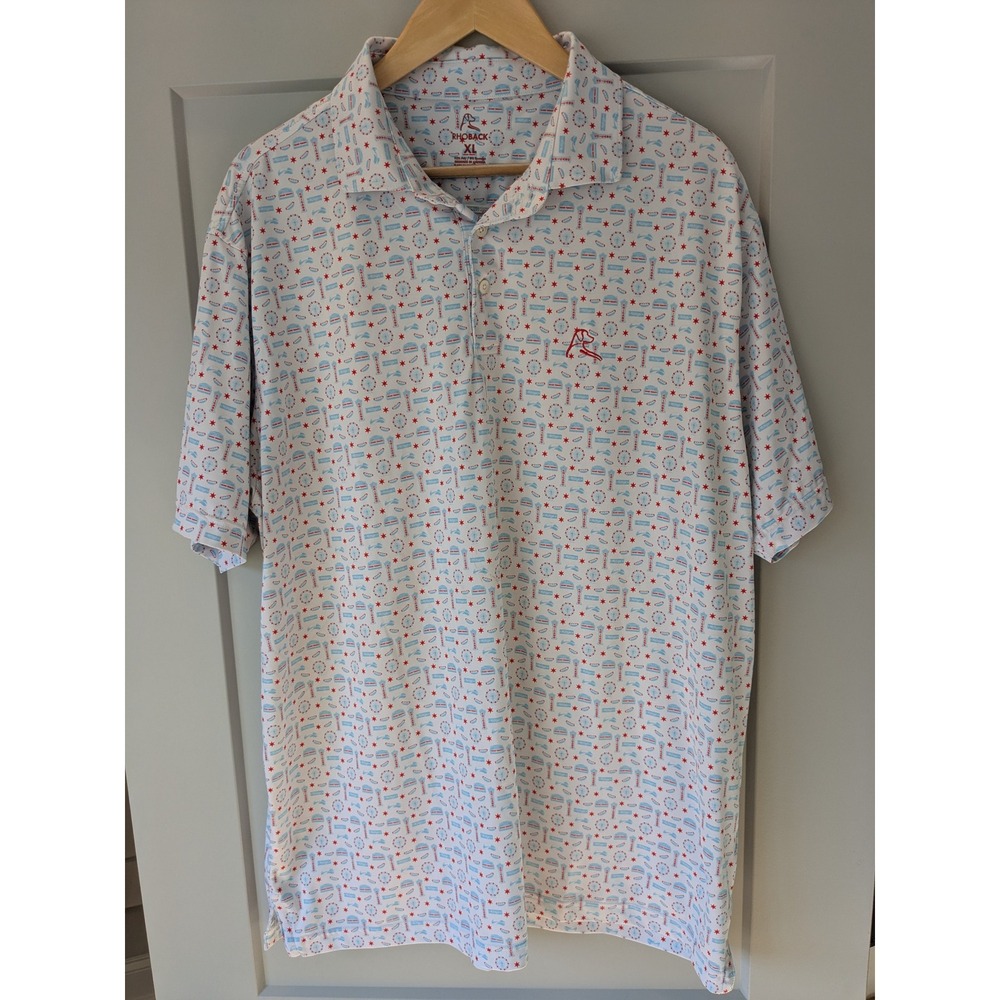 Rhoback Mens XL Polo Shirt Chicago‎ Themed Print Short Sleeve Golf Casual